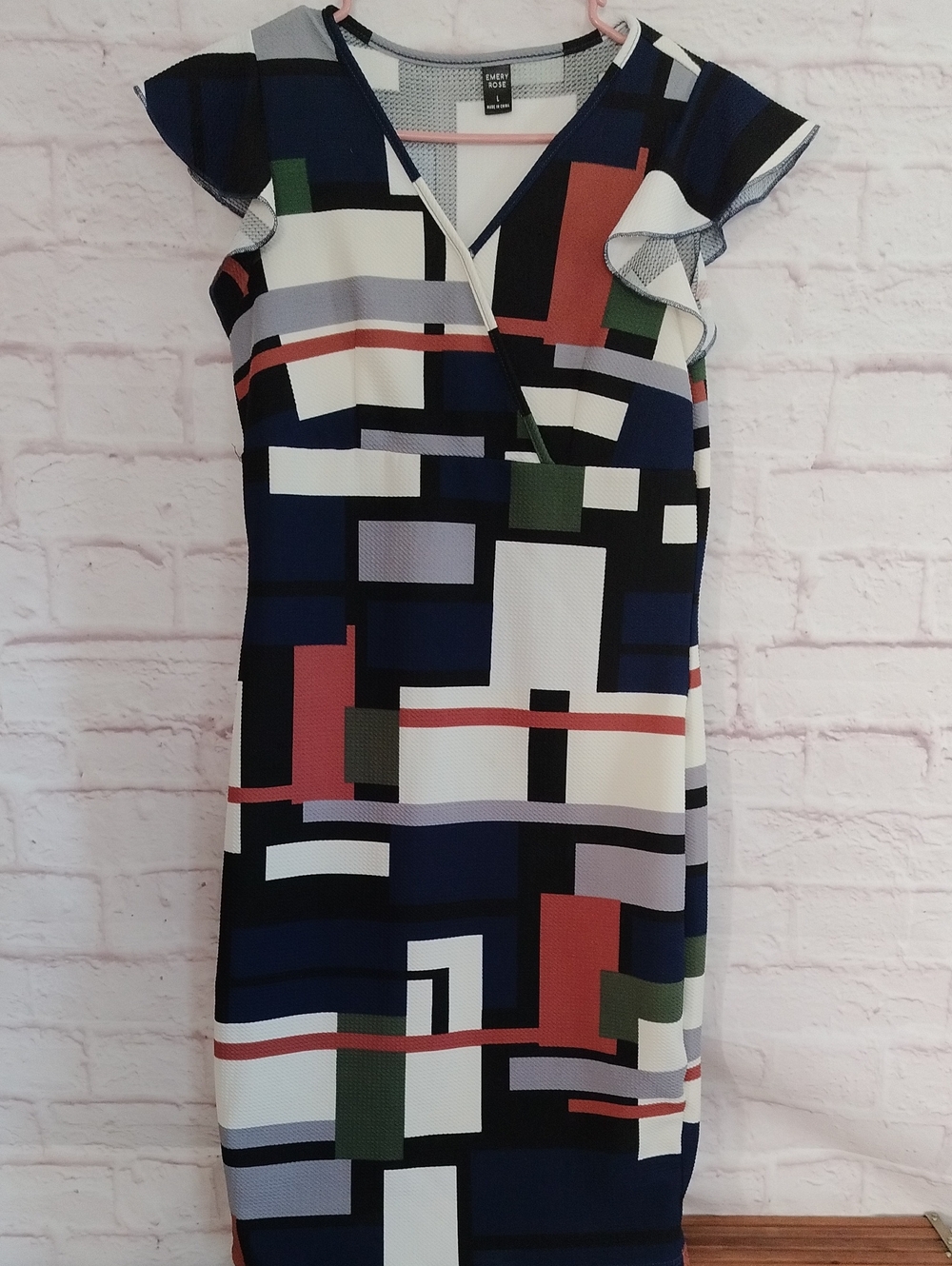 Quiz Navy Geometric Wrap Midi Dress with Flutter Sleeves